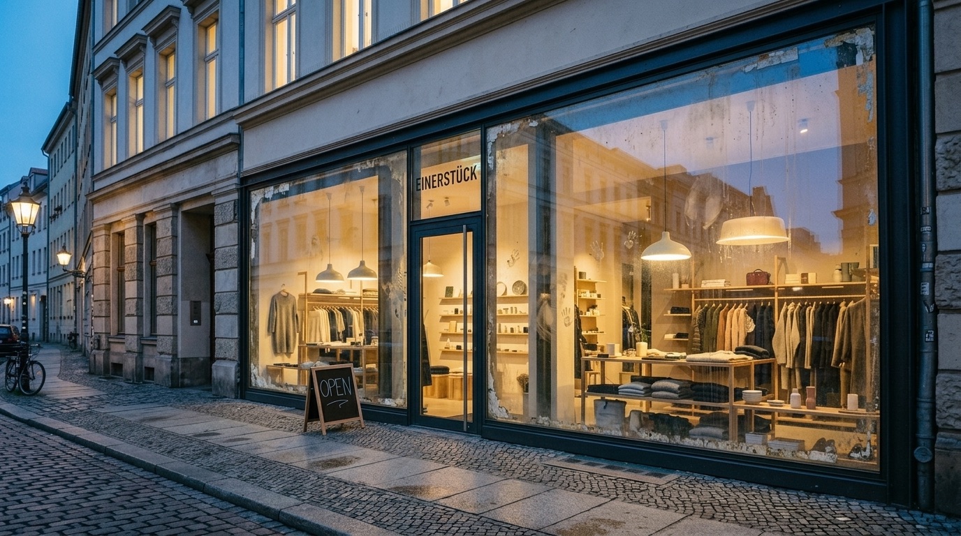 Vorher: Verschmutztes Schaufenster mit Fingerabdrücken